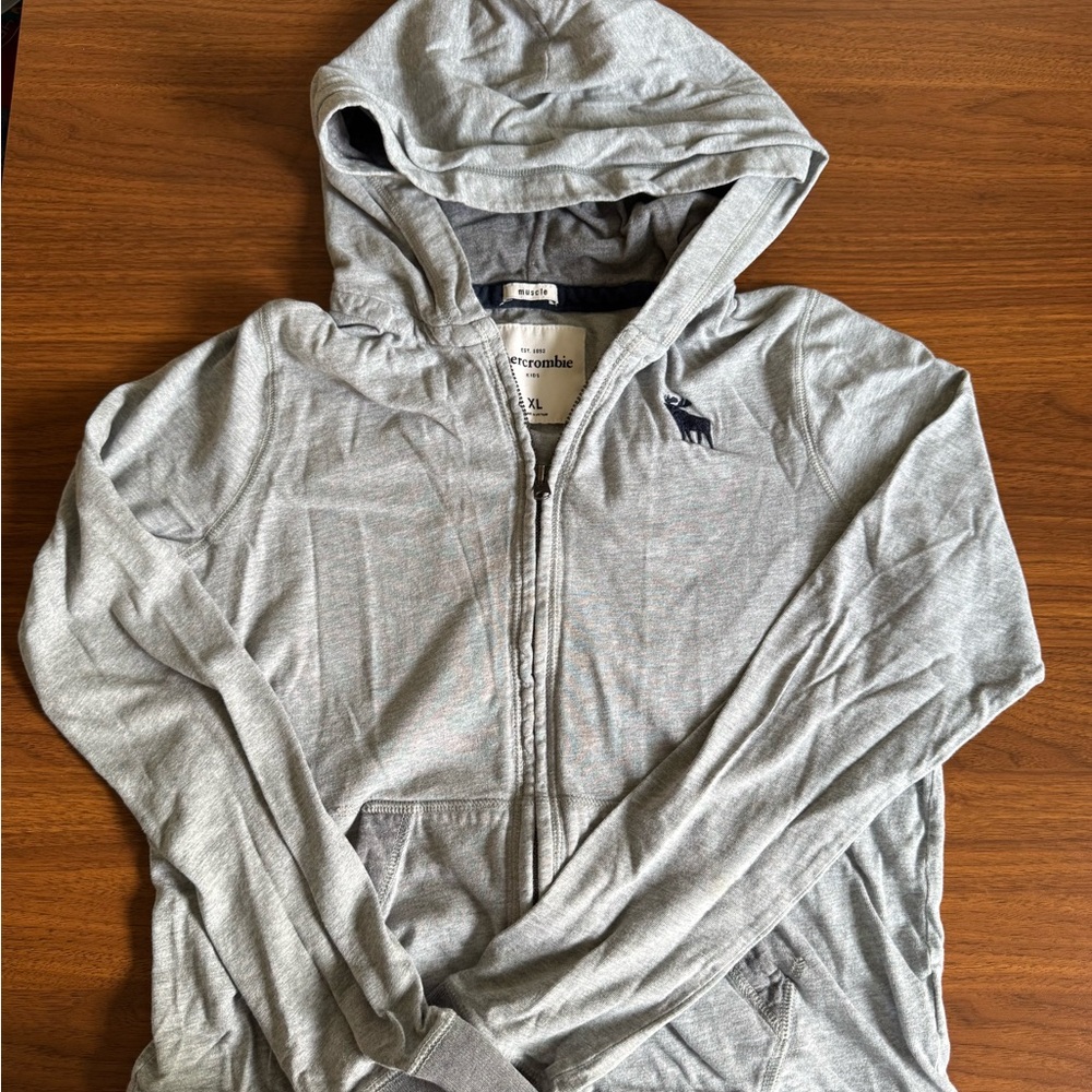 Abercrombie Kids Gray Zip-Up Hoodie with Embroidered Logo